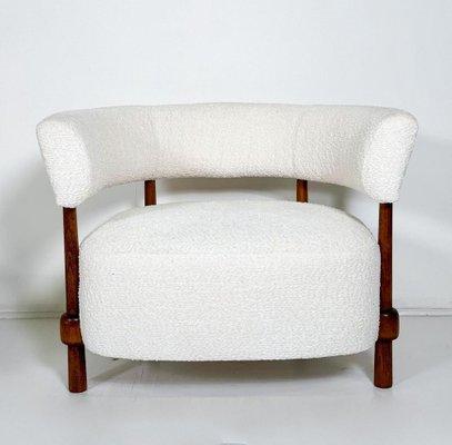 Armchairs in Wood and White Boucle Fabric, Italy-FGA-2041588