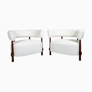 Armchairs in Wood and White Boucle Fabric, Italy-FGA-2041588