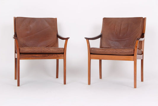 Armchairs Model Vinett in Rosewood and Leather by Torbjørn Afdal for Bruksbo, 1960s, Set of 2