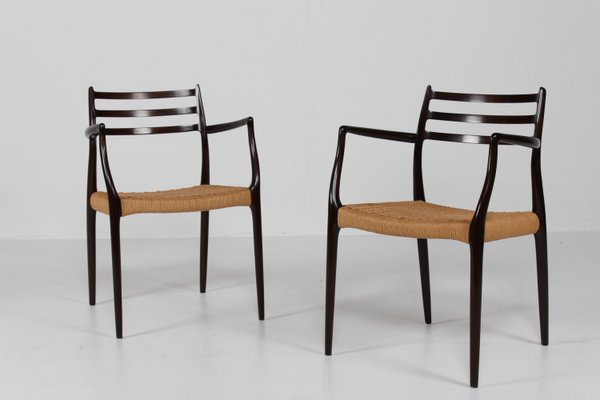 Armchairs No. 62 in Mahogany with Seats of Paper Cord by N. O. Møller for J. L. Møllers Møbelfabrik, Denmark,1960s, Set of 2-QQ-2022480