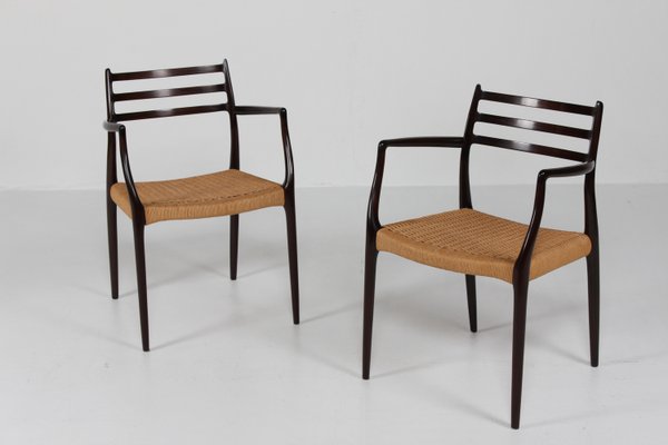 Armchairs No. 62 in Mahogany with Seats of Paper Cord by N. O. Møller for J. L. Møllers Møbelfabrik, Denmark,1960s, Set of 2-QQ-2022480