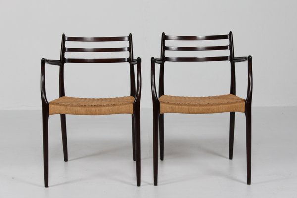 Armchairs No. 62 in Mahogany with Seats of Paper Cord by N. O. Møller for J. L. Møllers Møbelfabrik, Denmark,1960s, Set of 2-QQ-2022480