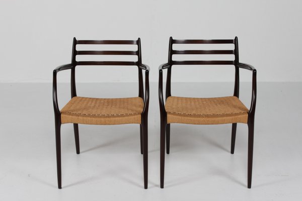 Armchairs No. 62 in Mahogany with Seats of Paper Cord by N. O. Møller for J. L. Møllers Møbelfabrik, Denmark,1960s, Set of 2-QQ-2022480