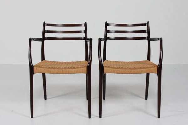 Armchairs No. 62 in Mahogany with Seats of Paper Cord by N. O. Møller for J. L. Møllers Møbelfabrik, Denmark,1960s, Set of 2-QQ-2022480