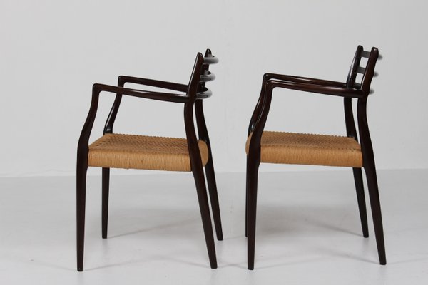 Armchairs No. 62 in Mahogany with Seats of Paper Cord by N. O. Møller for J. L. Møllers Møbelfabrik, Denmark,1960s, Set of 2-QQ-2022480