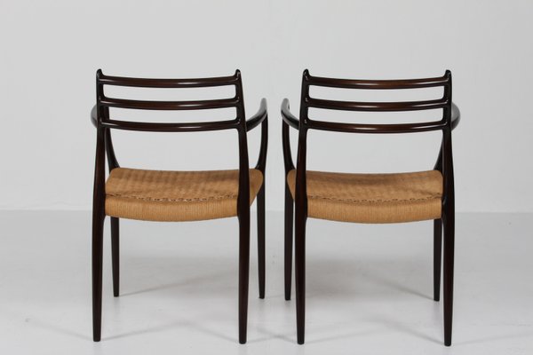 Armchairs No. 62 in Mahogany with Seats of Paper Cord by N. O. Møller for J. L. Møllers Møbelfabrik, Denmark,1960s, Set of 2-QQ-2022480