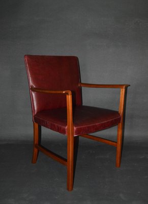 Armchairs of Burgundy Red Leather Teak by Ole Wanscher for A.J. Iversen, 1950s, Set of 2-ZKR-2023757