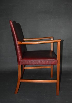 Armchairs of Burgundy Red Leather Teak by Ole Wanscher for A.J. Iversen, 1950s, Set of 2-ZKR-2023757