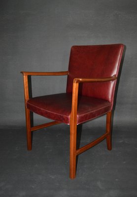 Armchairs of Burgundy Red Leather Teak by Ole Wanscher for A.J. Iversen, 1950s, Set of 2-ZKR-2023757