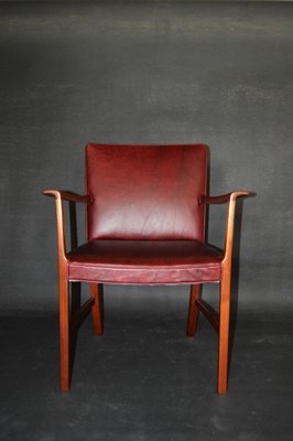 Armchairs of Burgundy Red Leather Teak by Ole Wanscher for A.J. Iversen, 1950s, Set of 2-ZKR-2023757