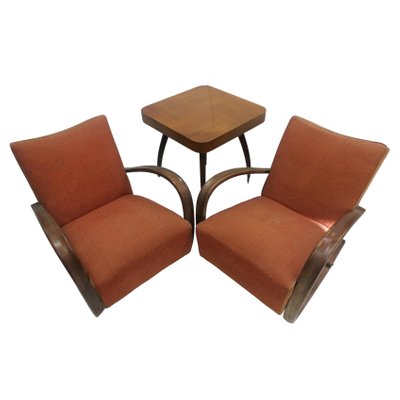 Armchairs + Spider Table by Halabala for Thonet, Czechoslovakia, 1930s, Set of 3-TZ-1033128