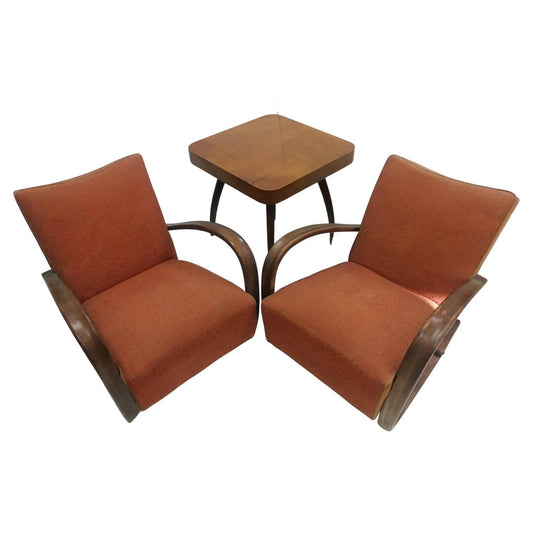 Armchairs + Spider Table by Halabala for Thonet, Czechoslovakia, 1930s, Set of 3