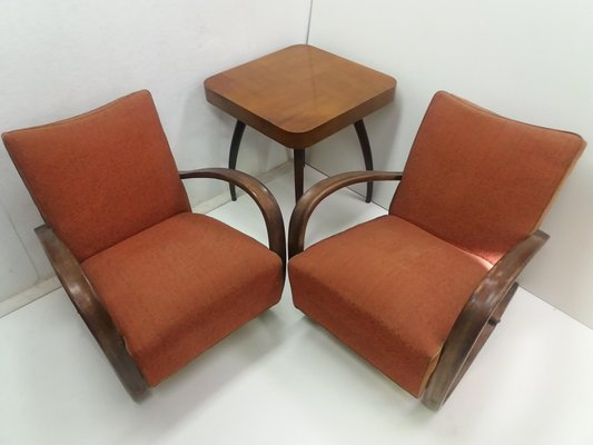 Armchairs + Spider Table by Halabala for Thonet, Czechoslovakia, 1930s, Set of 3-TZ-1033128