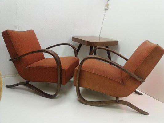 Armchairs + Spider Table by Halabala for Thonet, Czechoslovakia, 1930s, Set of 3-TZ-1033128