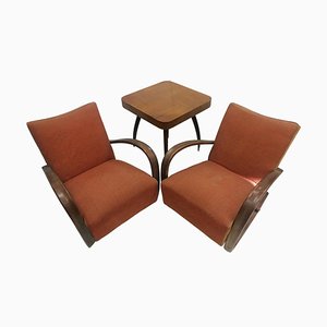 Armchairs + Spider Table by Halabala for Thonet, Czechoslovakia, 1930s, Set of 3-TZ-1033128