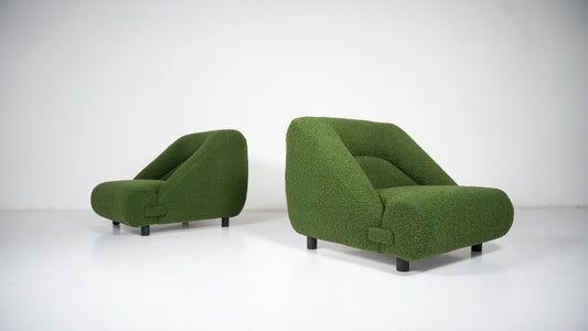 Armchairs with Ottoman in Green Upholstery, Italy