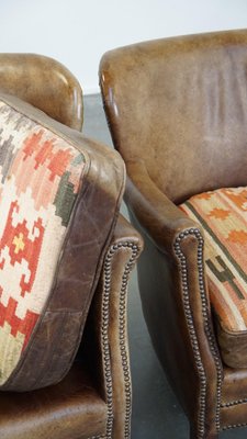 Armchairs with Reversible Kilim Seat Cushions, Set of 2-HPP-2039534