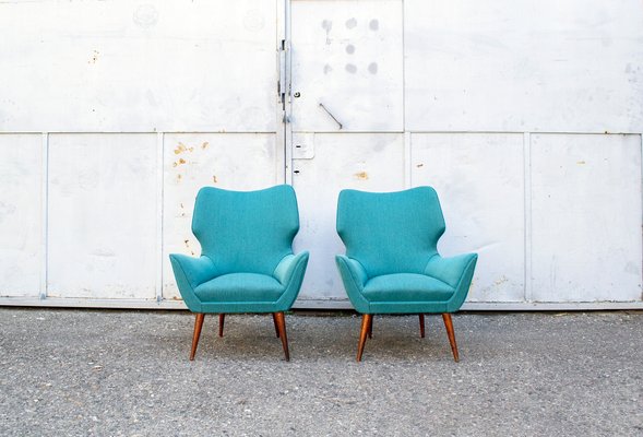 Armchairs with Wooden Structure and Padded Seats, 1950s, Set of 2-VCV-1285594