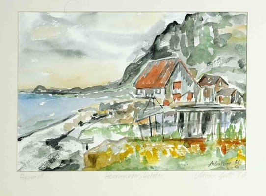 Armin Guther, View of Henningsvaer Lofoten, 1986, Watercolor-ZCI-1437105