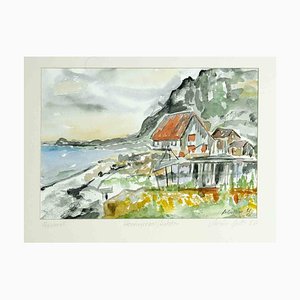 Armin Guther, View of Henningsvaer Lofoten, 1986, Watercolor-ZCI-1437105