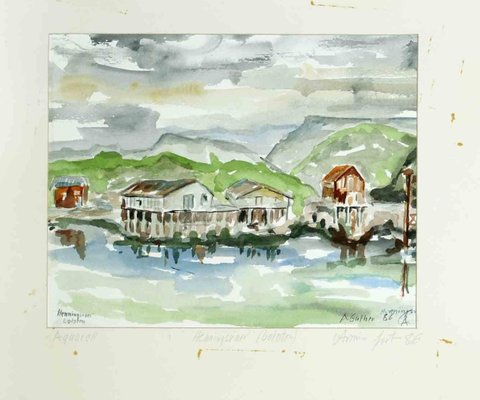 Armin Guther, View of Henningsvaer Lofoten, Watercolor, 1986-ZCI-1437106