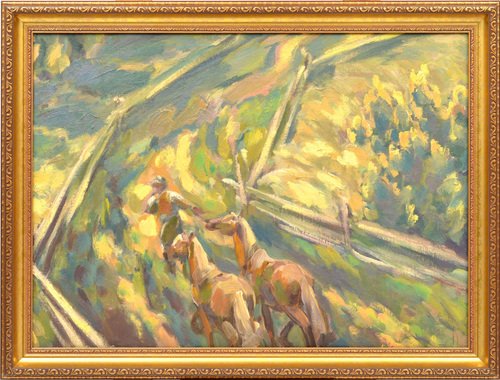 Arnolds Grikis, Horses, 1930s, Oil on Board, Framed