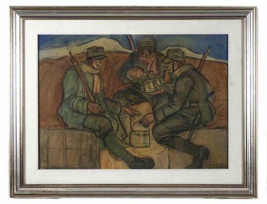 Aroldo Bonzagni, Soldiers, Pastel on Cardboard, Early 20th Century, Framed-ZCI-1762107