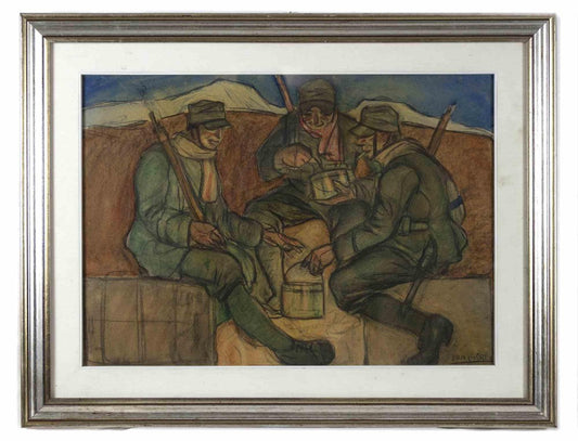 Aroldo Bonzagni, Soldiers, Pastel on Cardboard, Early 20th Century, Framed