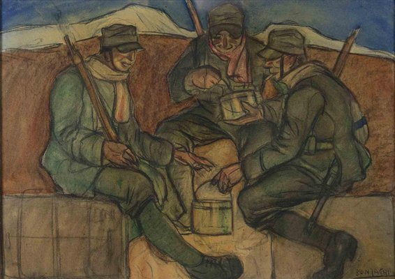 Aroldo Bonzagni, Soldiers, Pastel on Cardboard, Early 20th Century, Framed-ZCI-1762107