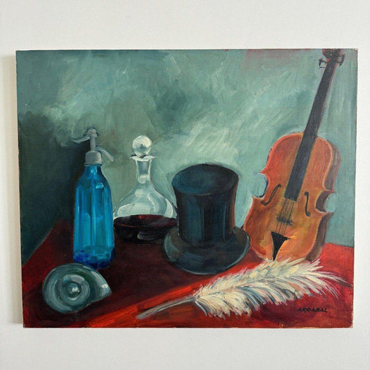 Arrabal, Still Life with Violin and Siphon, 20th Century, Oil on Canvas