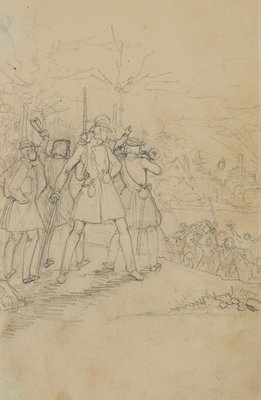 Arrival in Augsburg, 1840, Pencil-OJR-1273305