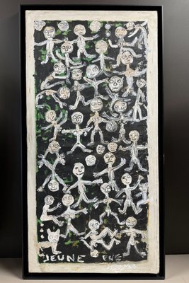 Art Brut, Oil and Sand on Canvas, 1968, Signed Jeune Eve-NRK-2021639