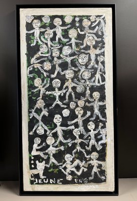 Art Brut, Oil and Sand on Canvas, 1968, Signed Jeune Eve-NRK-2021639