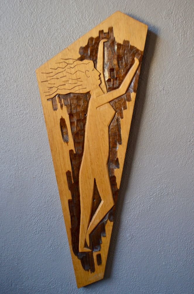 Art Brut Style Decorative Wooden Panel, 1970s