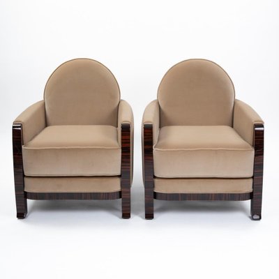 Art Dcco French Macassar Veneered Armchairs in Beige Colored Velvet, 1930s, Set of 2-SER-2026454