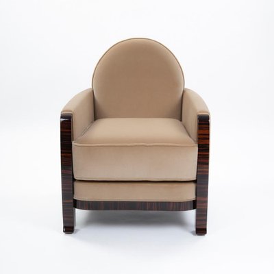 Art Dcco French Macassar Veneered Armchairs in Beige Colored Velvet, 1930s, Set of 2-SER-2026454