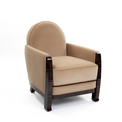 Art Dcco French Macassar Veneered Armchairs in Beige Colored Velvet, 1930s, Set of 2-SER-2026454