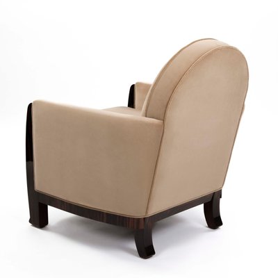 Art Dcco French Macassar Veneered Armchairs in Beige Colored Velvet, 1930s, Set of 2-SER-2026454