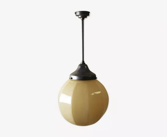 Art Deco 10-Sided Ball Pendant Light in Opaline, 1930s