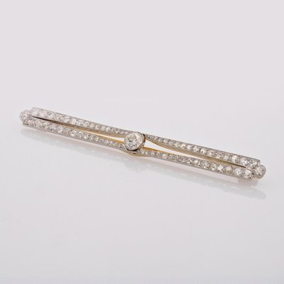 Art Deco 18 Karat Yellow Gold Platinum Bar Brooch with Diamonds, 1930s-OLU-2019553