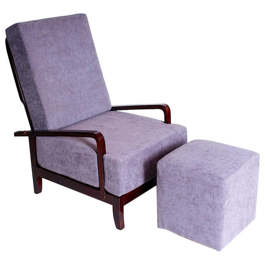 Art Deco Adjustable Armchair with Footstool, 1930s, Set of 2