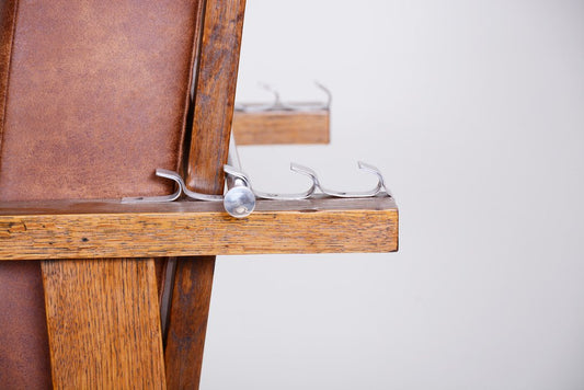 Art Deco Adjustable Armchairs in Oak, Leather, Czech, 1930s, Set of 2