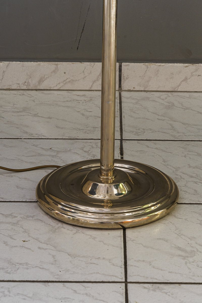 Art Deco Adjustable Nickel Floor Lamp with Opal Glass Shade, 1920s