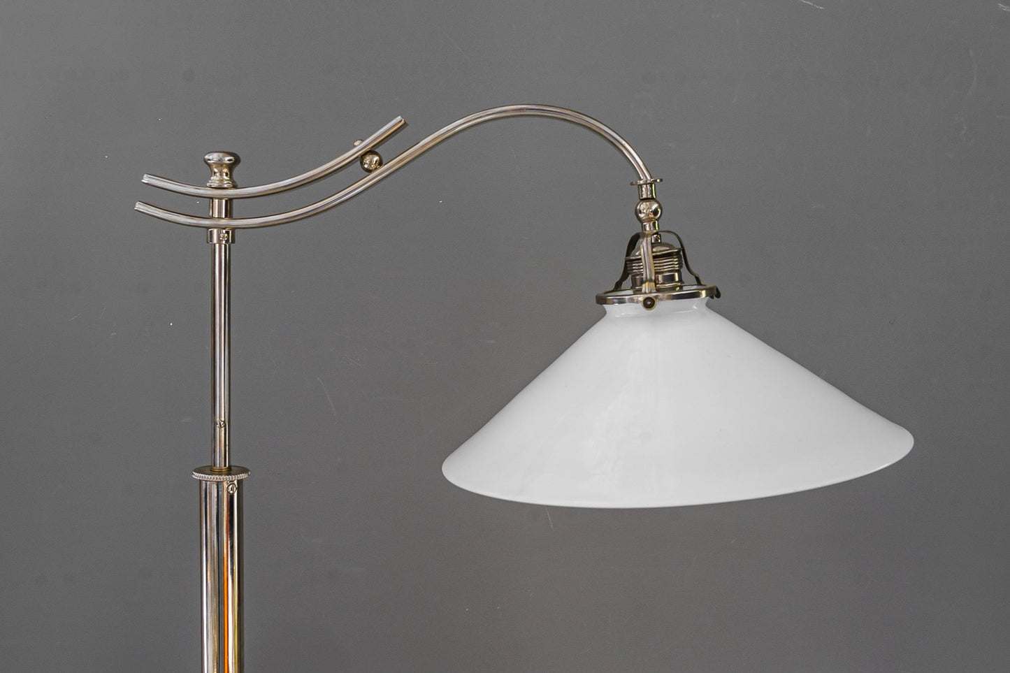 Art Deco Adjustable Nickel Floor Lamp with Opal Glass Shade, 1920s