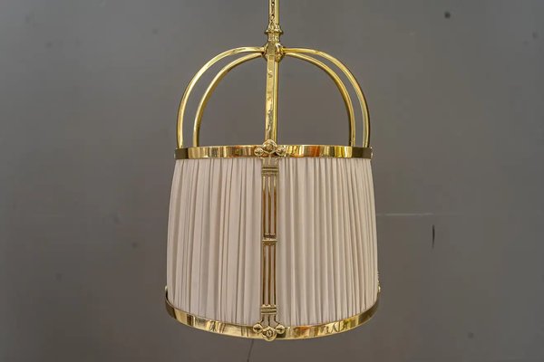 Art Deco Adjustable Pendant Lamp with Fabric Shade, 1920s-SPD-1326210