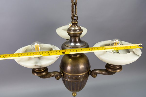 Art Deco Alabaster and Brass 3-Light Chandelier, 1930s-KEG-1738260