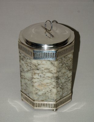 Art Deco Alabaster and Silver Metal Ice Bucket, 1930s-AWH-659537