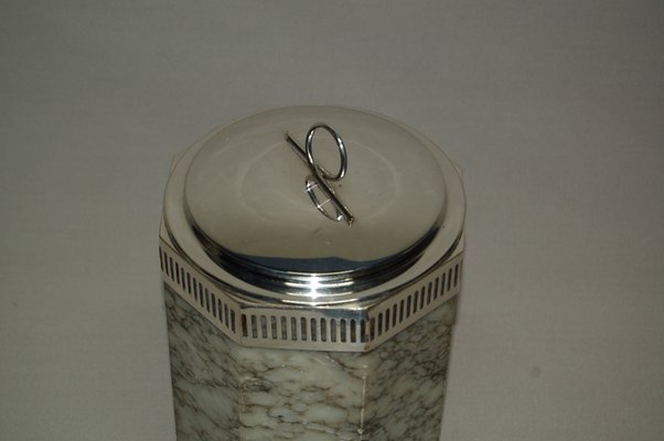 Art Deco Alabaster and Silver Metal Ice Bucket, 1930s-AWH-659537