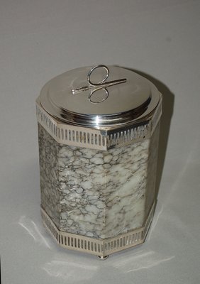 Art Deco Alabaster and Silver Metal Ice Bucket, 1930s-AWH-659537