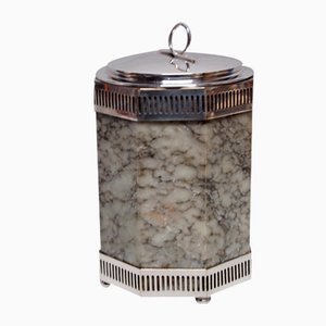 Art Deco Alabaster and Silver Metal Ice Bucket, 1930s-AWH-659537